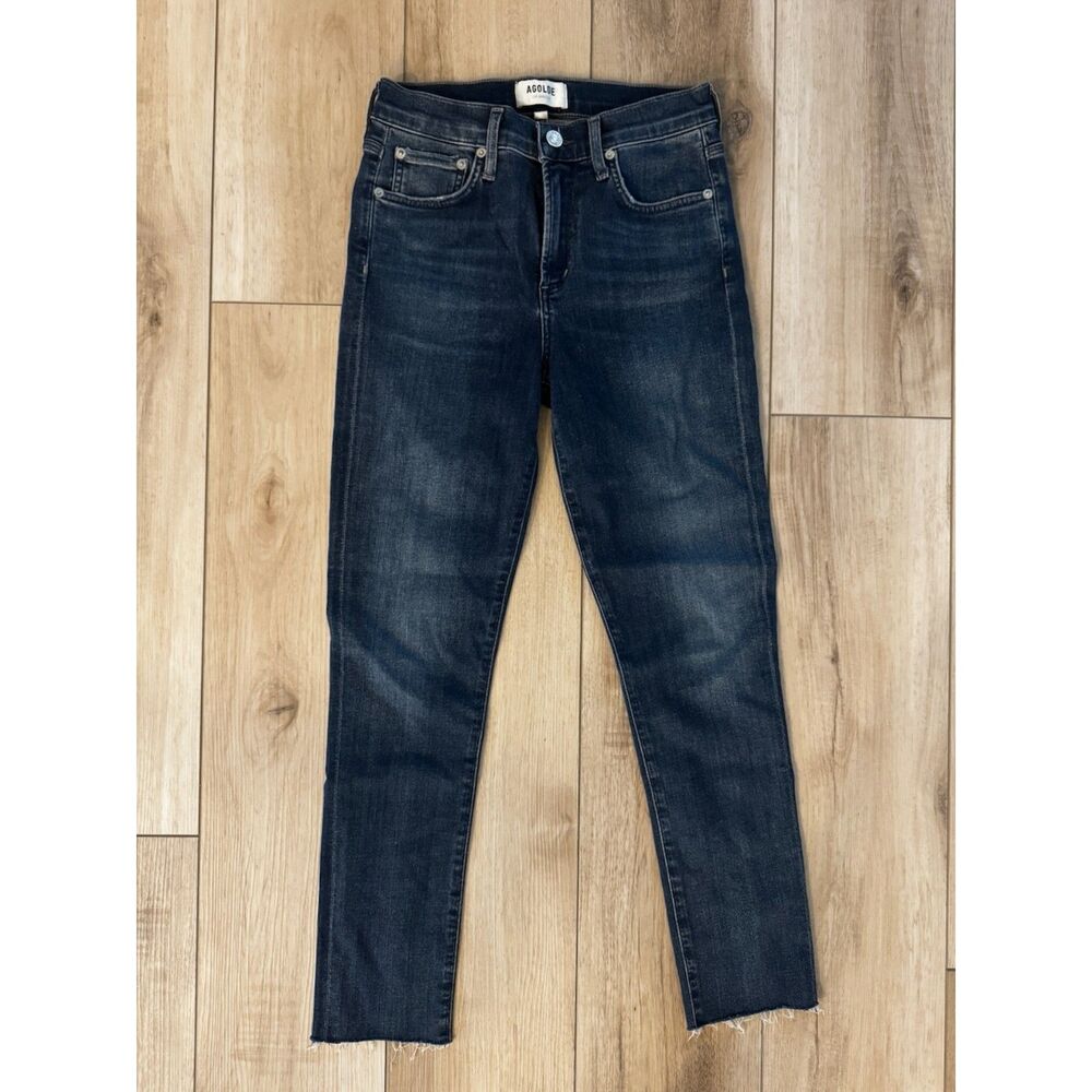 Agolde Sophie Crop Skinny Jeans Mid Rise Dark Wash Raw Hem Stretch Denim Size 26